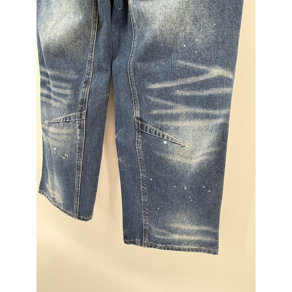 Flamingals Womens Paint Splatter Distressed Cropped Barrel Leg Jeans Blue - Picture 7 of 13